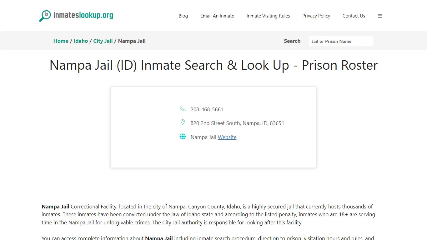 Nampa Jail (ID) Inmate Search & Look Up - Prison Roster